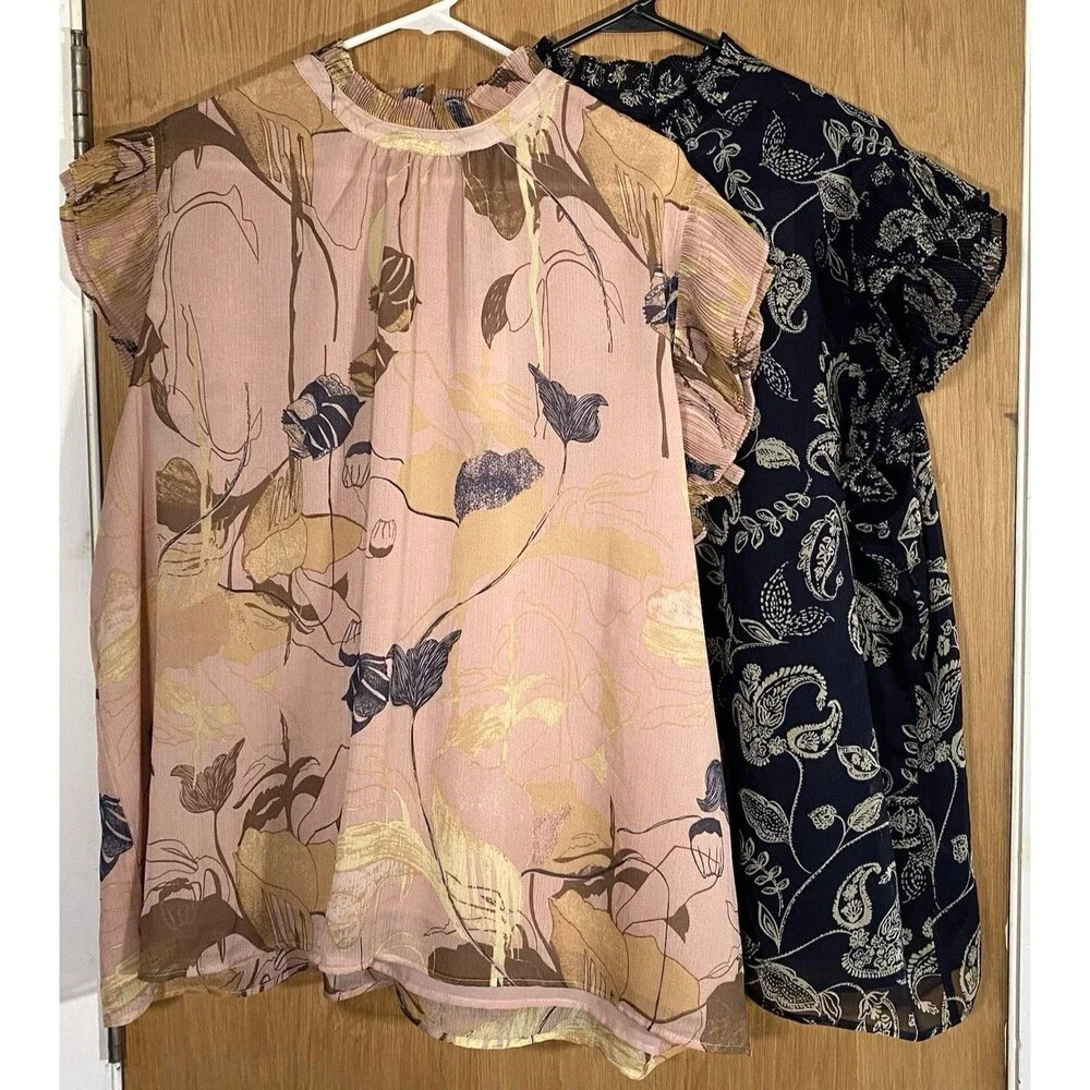 Tahari Women's 3X Flutter Sleeve Top Lot of 2 Romantic Fairy Boho Career Flowy - Picture 1 of 10